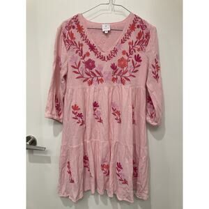 J.Marie Madeline Pink Embroidered Boho Swing Mini Dress Size XS Boho